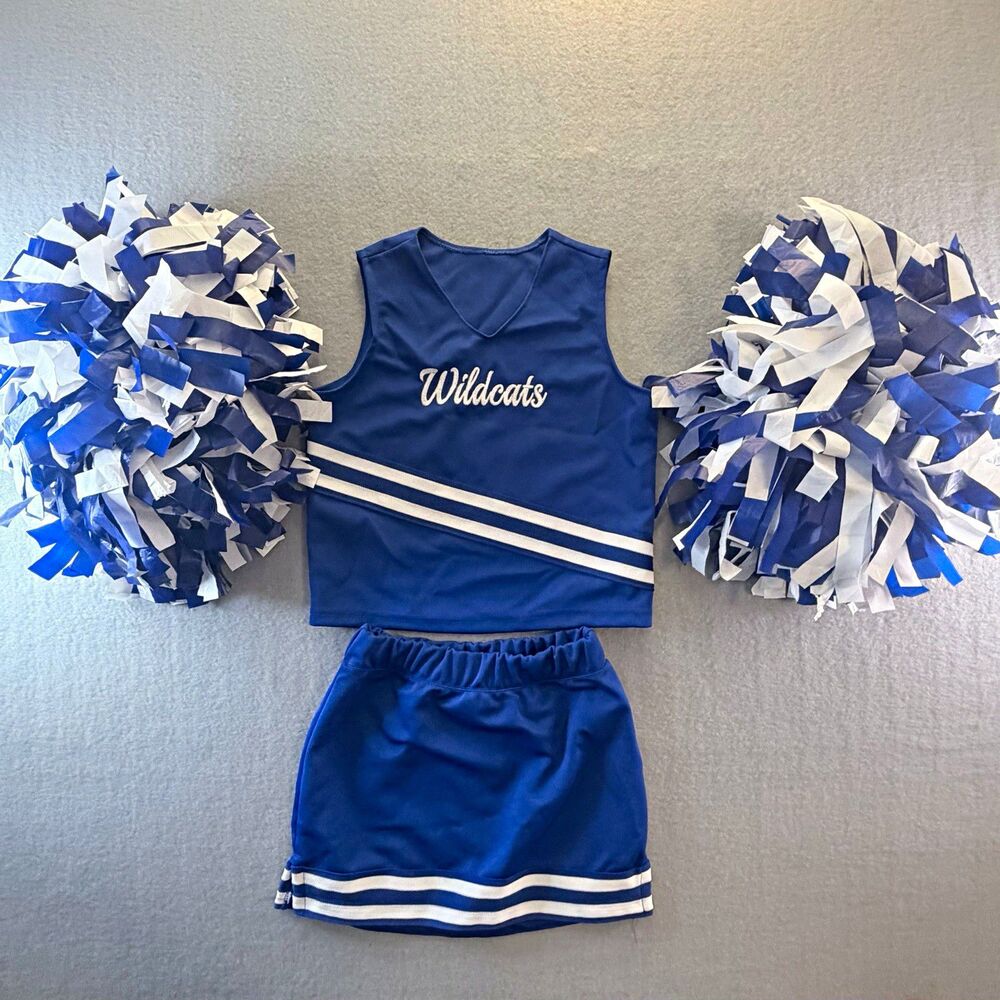 Augusta Girls S Wildcats Cheerleading Uniform Blue White Pom Poms Halloween